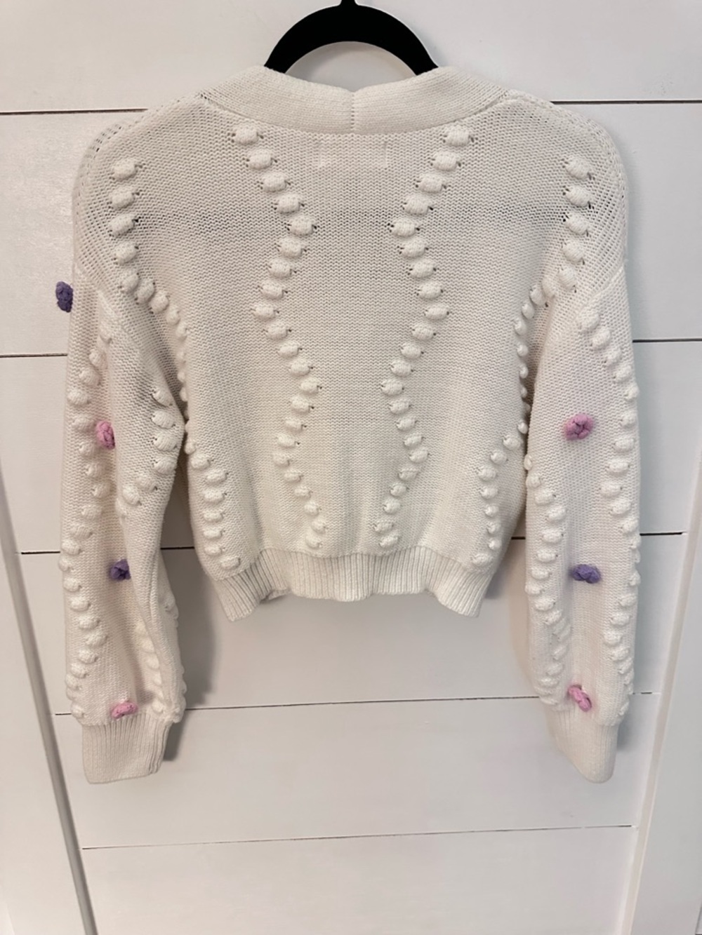 NWOT M Jessica Simpson white crotchet floral crop cotton long sleeve cardigan - Picture 3 of 13